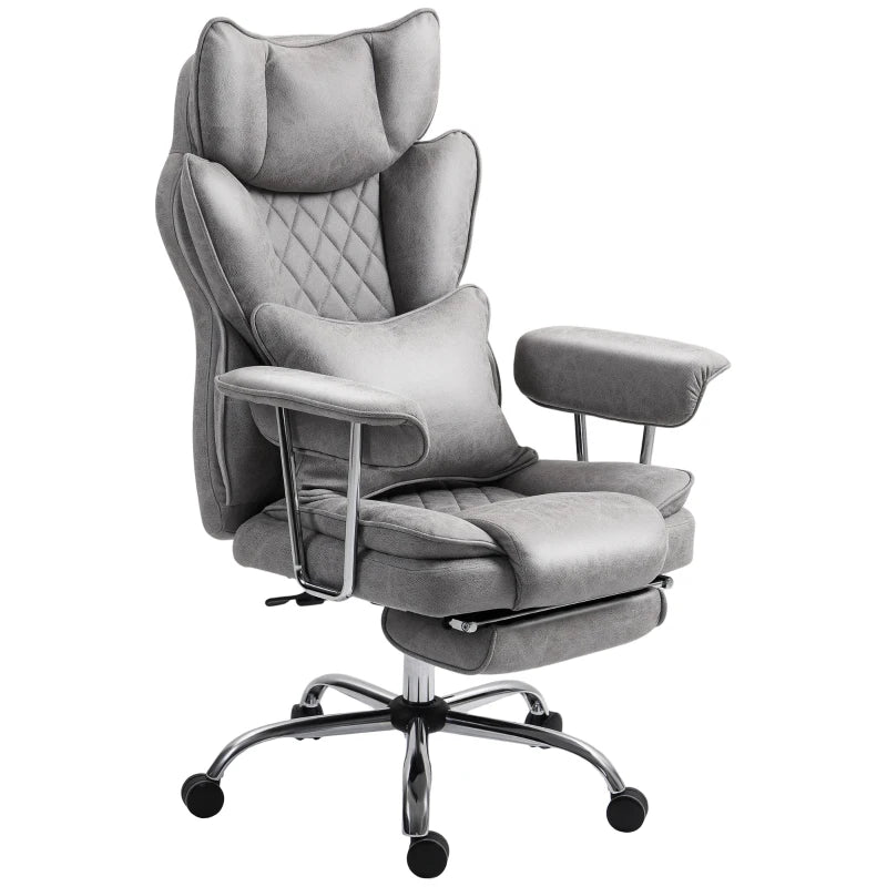 Leathaire Grey Reclining Office Chair with Lumbar Support Pillow - Ergonomic Comfort for Home & Office Use