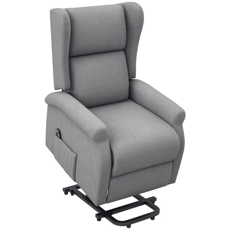 Electric Lift Recliner Armchair for Elderly - Fabric Riser Chair with Remote, Side Pockets, Extended Footrest, Grey