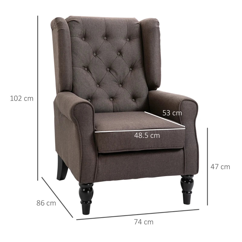 Retro Upholstered Wingback Accent Chair with Button Tufting for Living Room and Bedroom in Brown