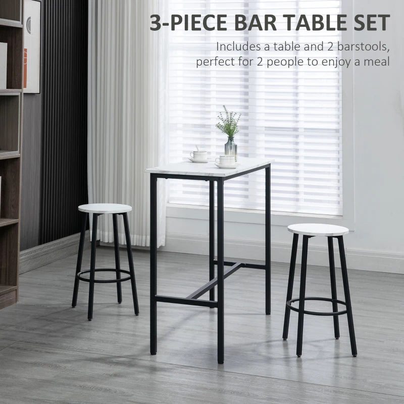 Elegant Three-Piece Marble-Effect Bar Table Set - Stylish White and Black Design for Modern Home Decor