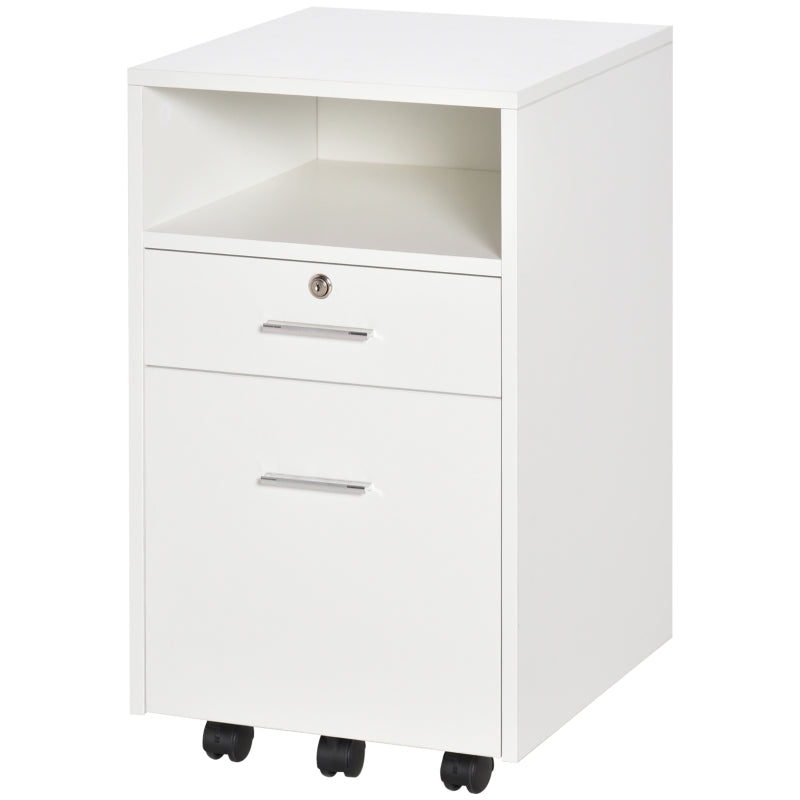 Vinsetto Lockable Two-Drawer Filing Cabinet on Wheels - Modern White Storage Solution for Home Office Organization