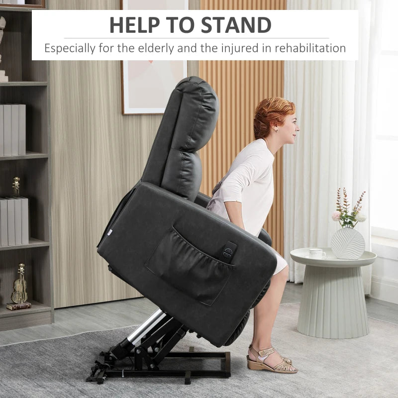 Recliner Chair for Elderly with Remote Control, PU Leather Upholstery, Side Pockets, Charcoal Grey