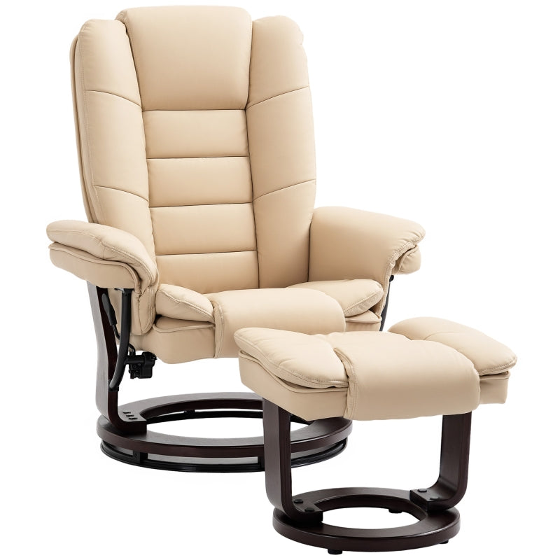 Beige Faux Leather Reclining Chair with Footstool - 135° Adjustable Comfort for Home or Office