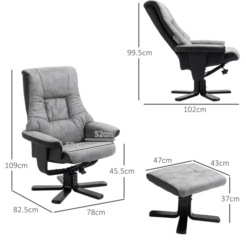 Grey Fabric Recliner Armchair with Footstool and Swivel Function for Ultimate Comfort