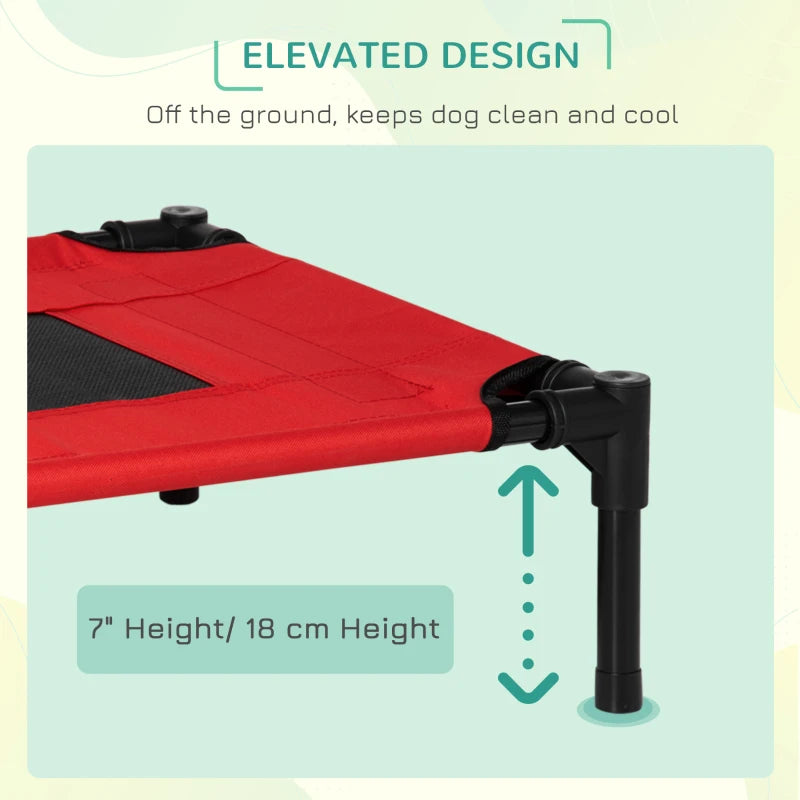 Elevated Dog Bed for Cats & Dogs - Portable Camping Pet Bed with Metal Frame - Black & Red (Small)