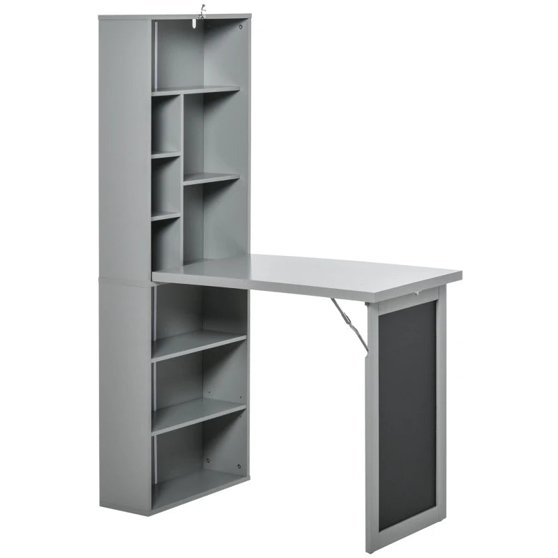 Folding Convertible Desk with Blackboard - Multi-Function Office Workstation & Side Shelf for Home Office - Grey