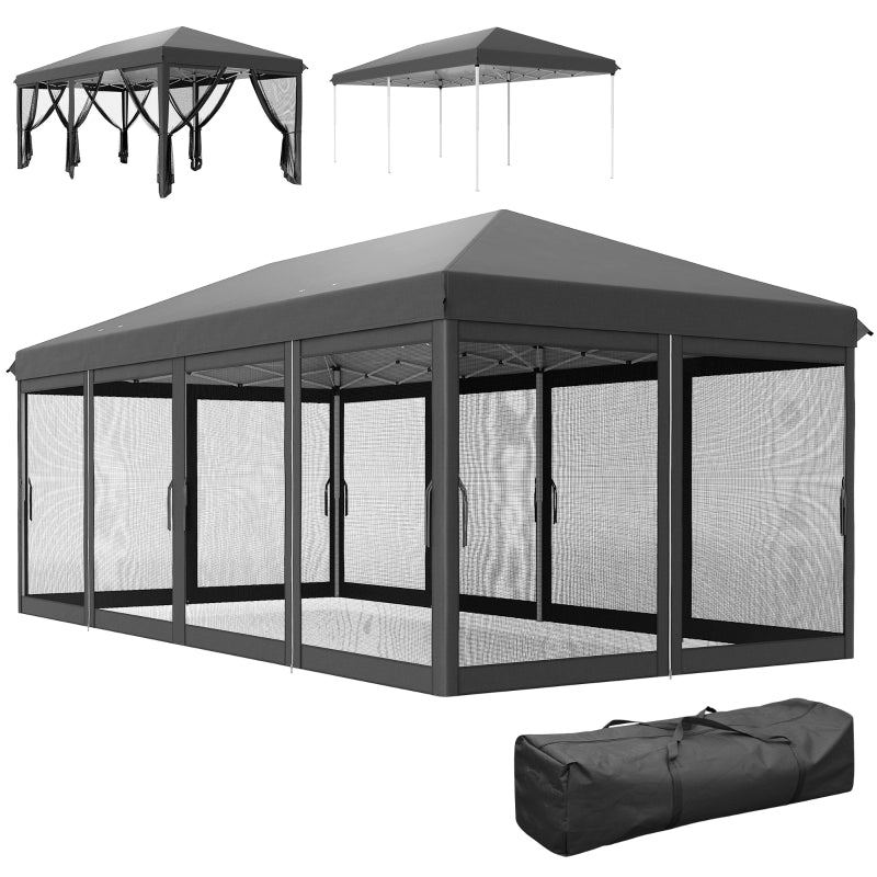 3m x 6m Pop Up Gazebo Tent with Mesh Walls, Outdoor Canopy for Parties & Weddings, Black