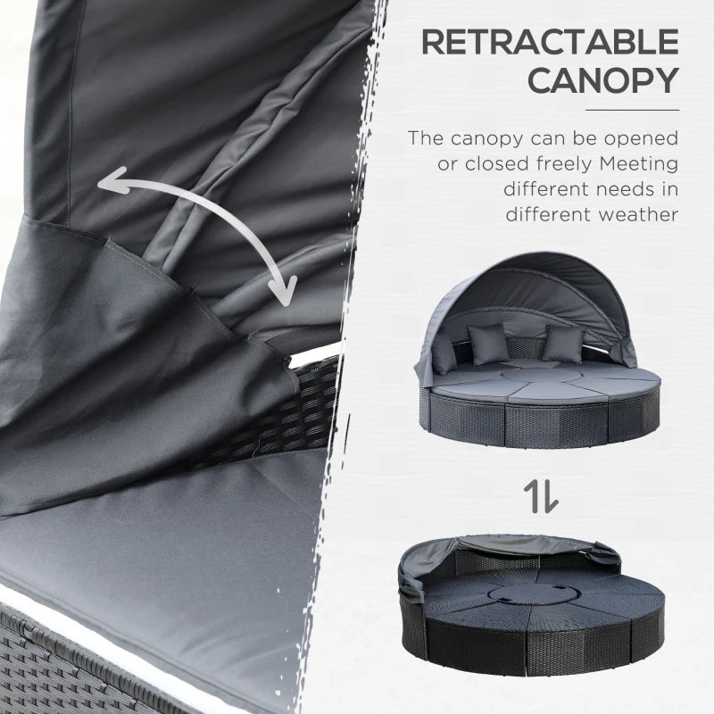 Black Rattan Outdoor Daybed Set with Canopy & Coffee Table