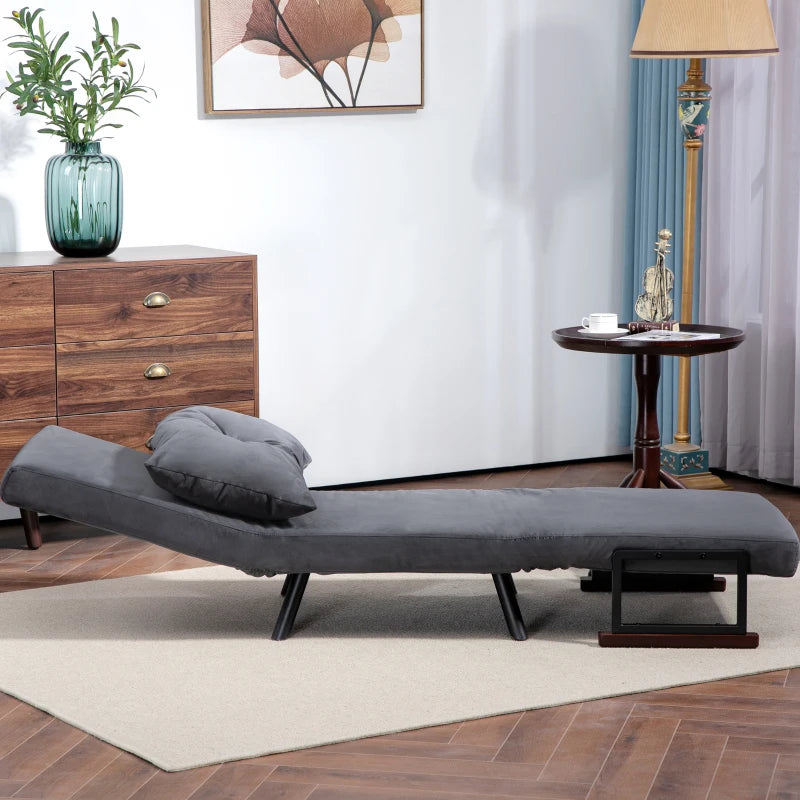 Velvet-Feel Charcoal Grey Single Chair Bed with Pillow - Versatile 4-in-1 Design for Comfort and Style