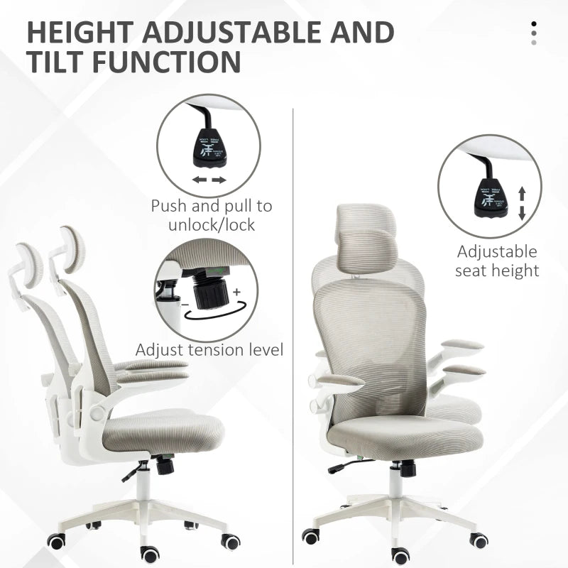 Vinsetto Ergonomic Multi-Adjustable Office Chair with Lumbar Support, Headrest & Breathable Mesh Back - Stylish Grey Design