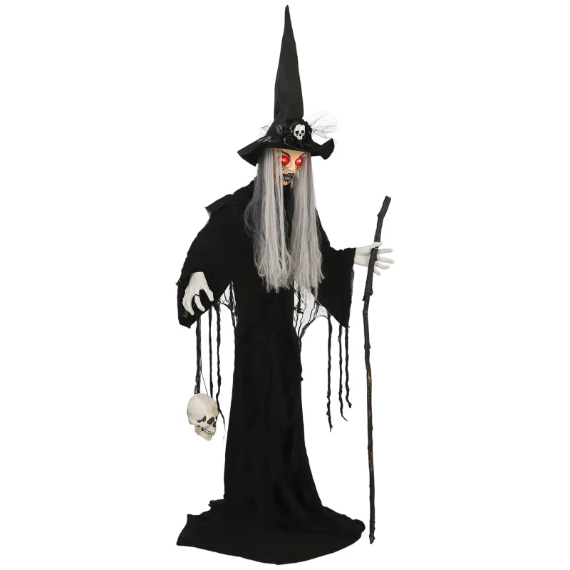 170 cm Animated Life Size Witch with Glowing LED Eyes - Spooky Halloween Decoration, Battery Operated Indoor Party Prop