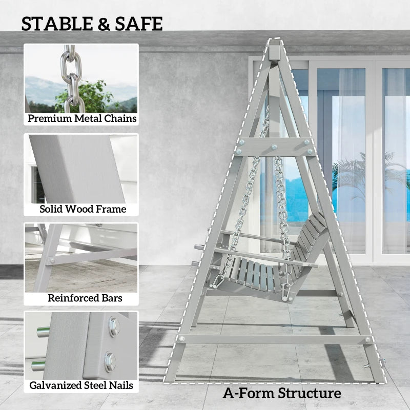 2 Seater Garden Swing Seat - Grey Larch Wood Hammock Bench Lounger