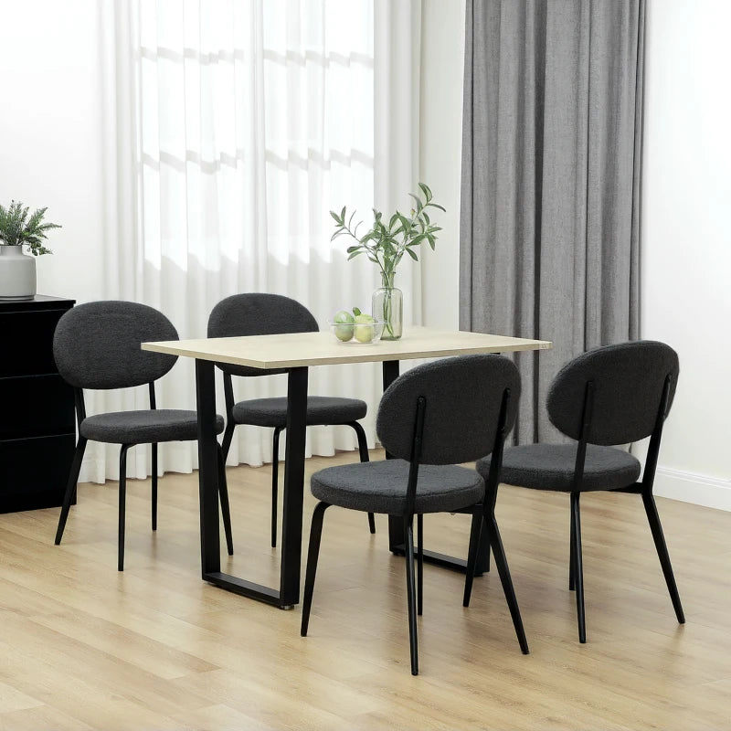 Set of 4 Modern Black Boucle Dining Chairs - Stylish Upholstered Seating for Dining Room or Kitchen