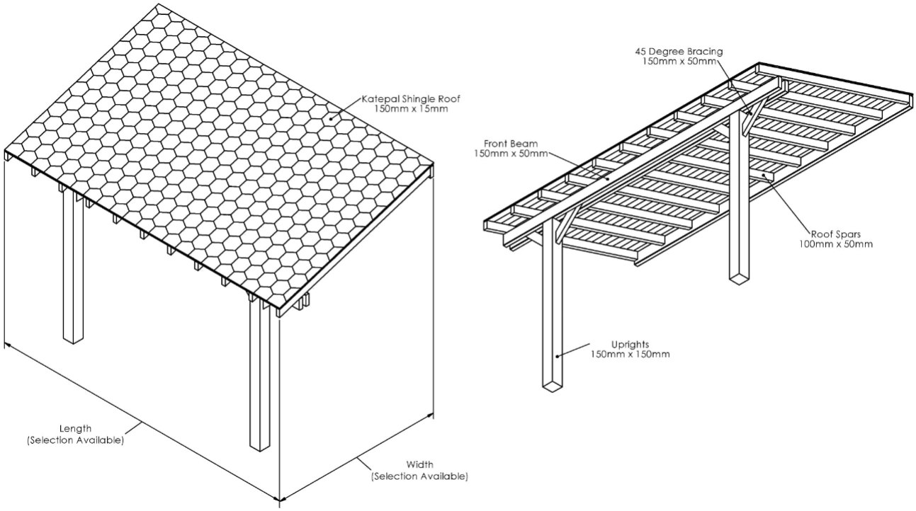 Ruby Oak Lean-To Pergola with Katepal Green Shingle Roof