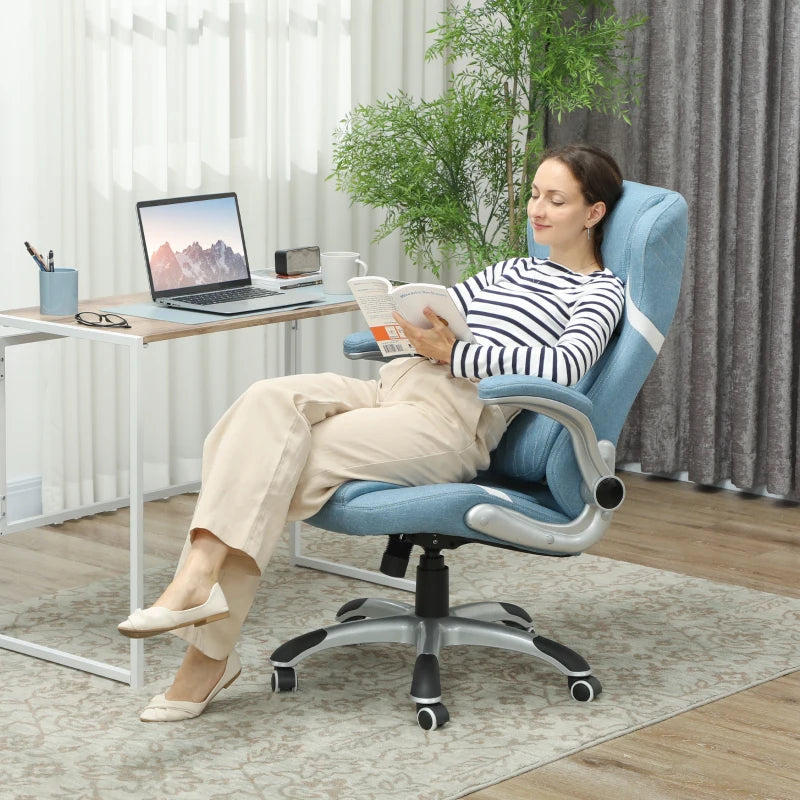 Vinsetto Adjustable Height Linen-Look Office Chair - Stylish Blue Ergonomic Design for Home & Office