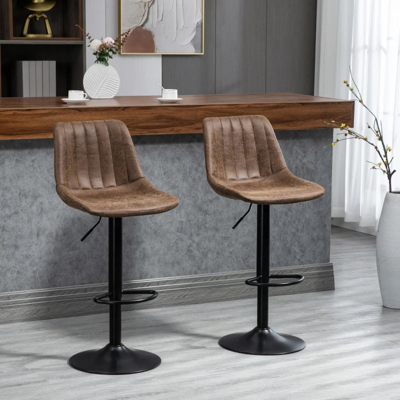 Set of 2 Swivel Bar Stools with Back - Adjustable Counter Height Chairs for Kitchen Island, Brown with Steel Footrest