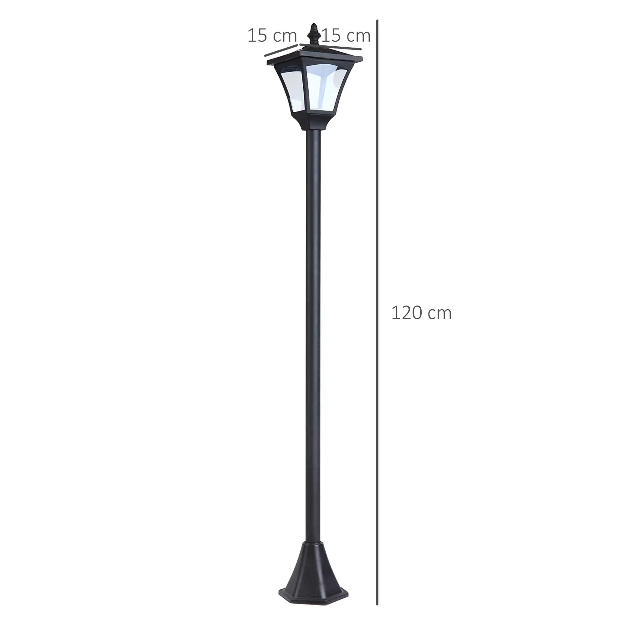 Black Garden Solar Lamp Post Photosensitive LED Lantern - 1.2M Tall