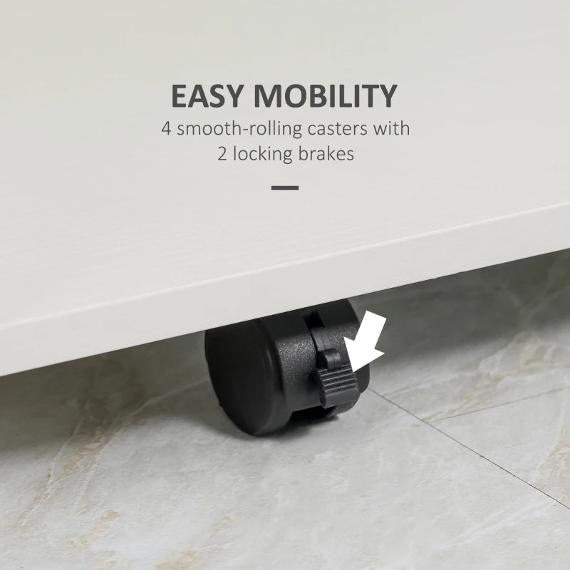 Multi-Storage Compact Work Desk on Wheels - Modern White Home Office Furniture for Small Spaces