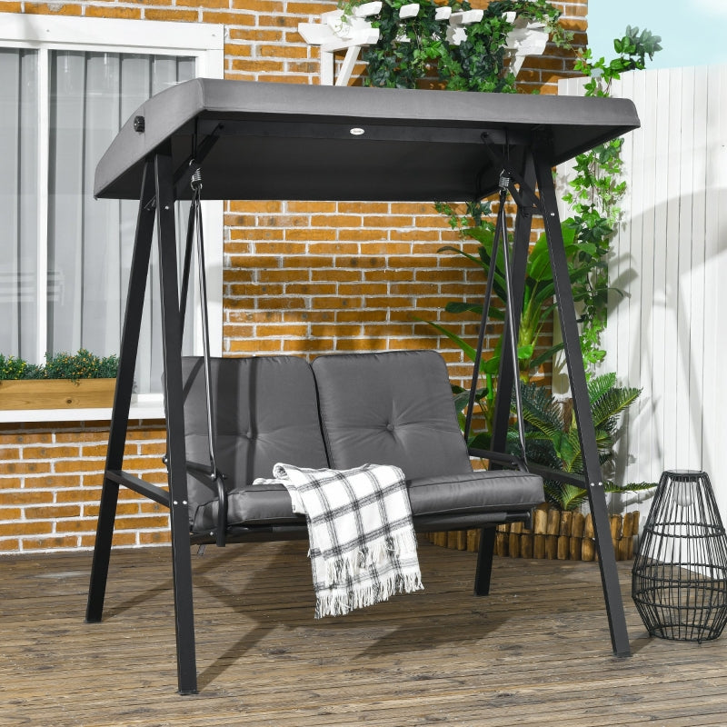 Two-Seater Garden Swing Bench with Adjustable Canopy - Dark Grey - Outdoor Patio Furniture