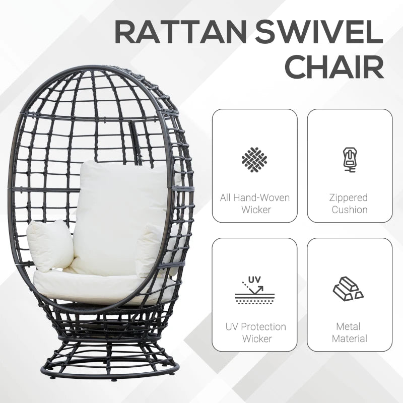 Black Swivel Egg Chair with Cushion for Outdoor Patio