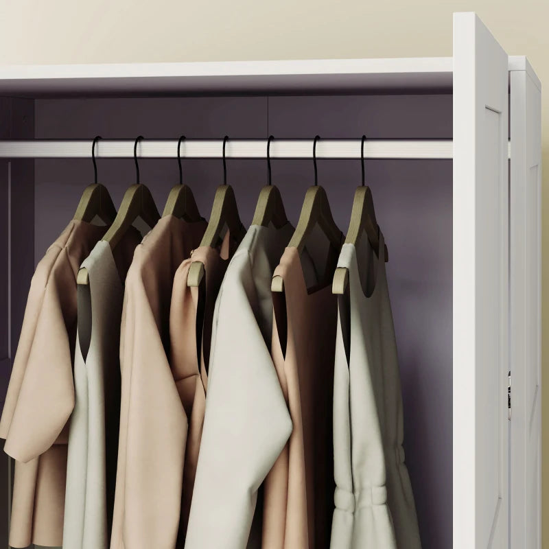 Double Paneled Door Wardrobe with Shelves Stylish White Storage Solution for Bedrooms