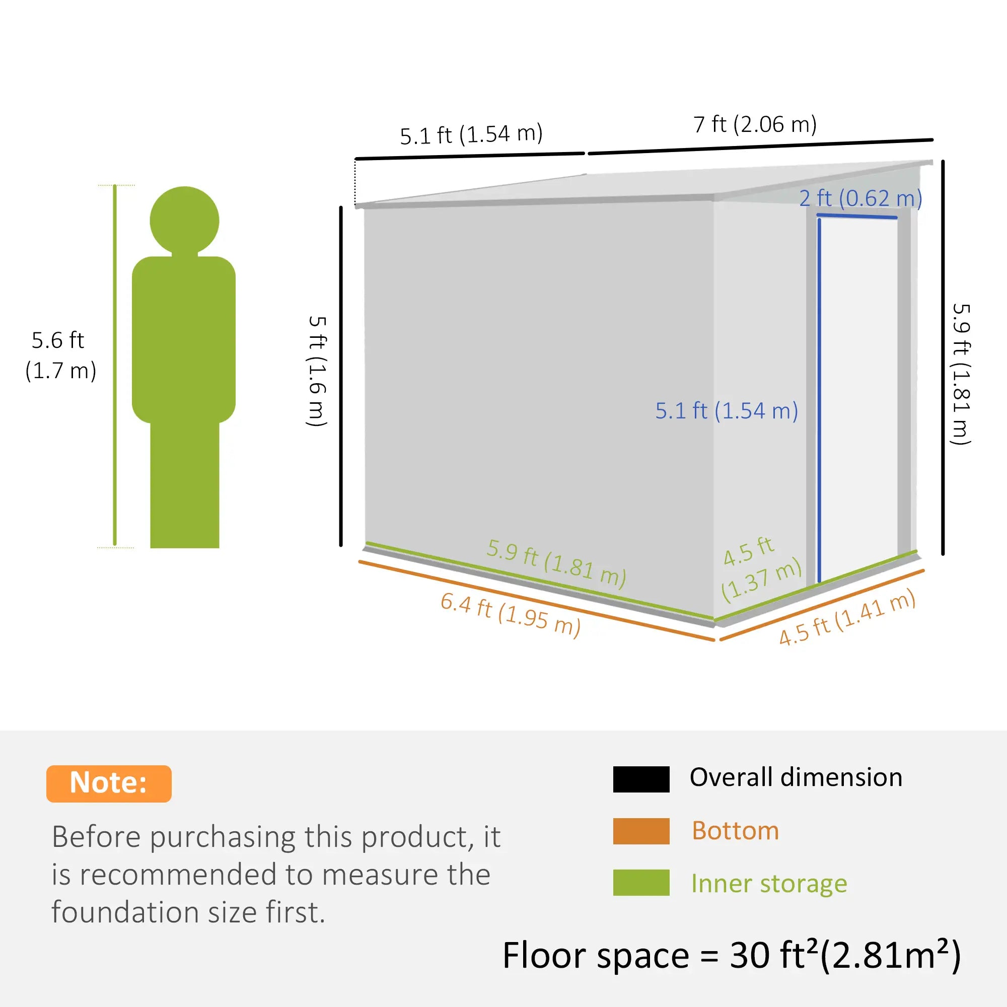 Green 7ft x 5ft Lean-To Metal Shed with Sliding Door