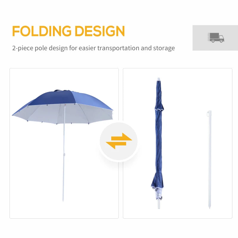 Blue 2m UV Protection Beach Umbrella with Side Panel