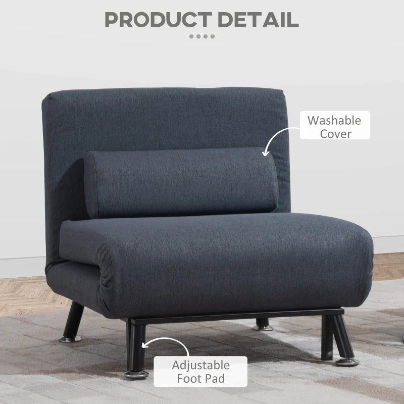 3-in-1 Convertible Sleeper Chair with Adjustable Backrest and Pillow for Living Room and Bedroom, Dark Grey Linen