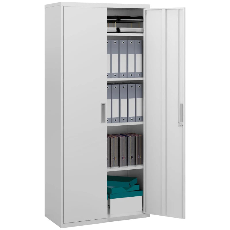 Lockable Metal Filing Cabinet - White Office Storage with 5 Adjustable Shelves for Secure Document Organization