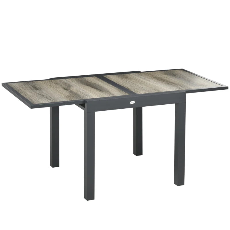 Beige Extendable Outdoor Dining Table for 6, Aluminium Frame, Rectangular Patio Table