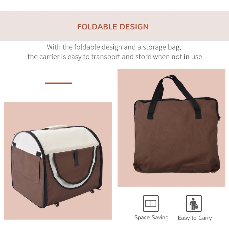 Folding Fabric Soft Pet Crate - Brown, 46L x 36W x 41H cm - Portable, Lightweight, Ideal for Dogs & Cats