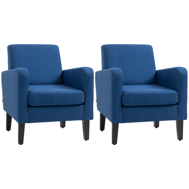 Modern Upholstered Accent Chairs with Rubber Wood Legs for Living Room and Bedroom - Set of 2, Blue