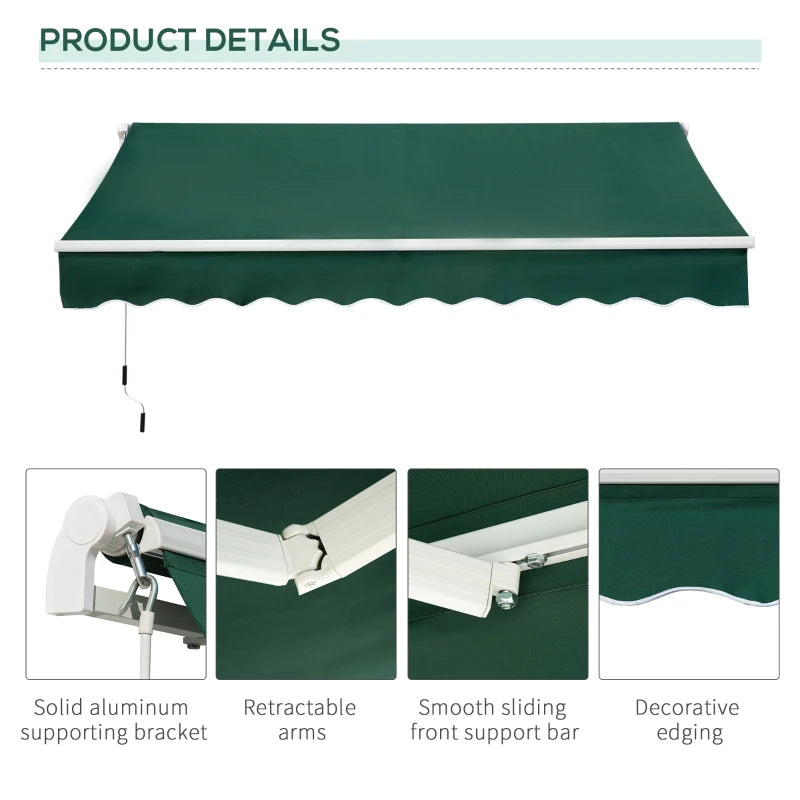 Green 3m x 2m Retractable Sun Shade - 295L x 200W cm