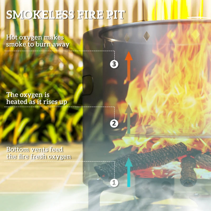 Smokeless Steel Fire Pit with Poker - Grey - 30 Inch