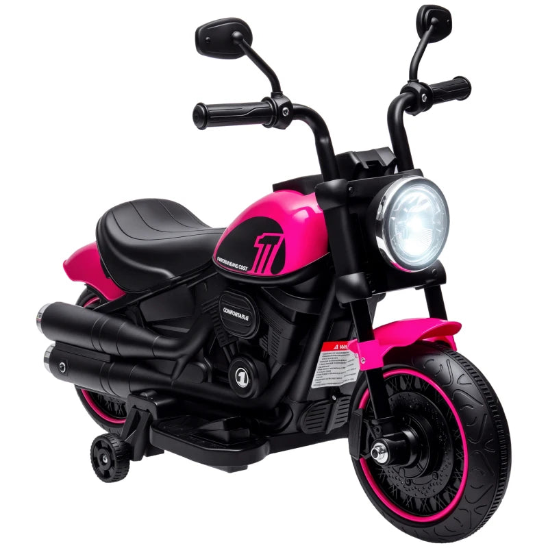 6V Electric Motorbike for Kids with Training Wheels and One-Button Start in Pink