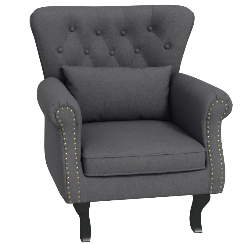 Chesterfield-Style Grey Accent Chair for Elegant Living Room Decor