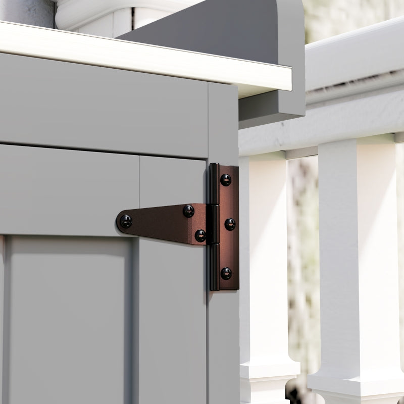 Wooden Garden Shed - Grey Outdoor Storage Cabinet with Hinged Roof, Shelf & Double Doors - 4x6 ft
