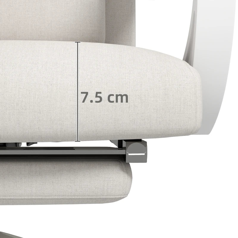 Vinsetto White Linen-Look Office Chair with 160° Reclining Back and Footrest - Ergonomic Comfort for Home & Office