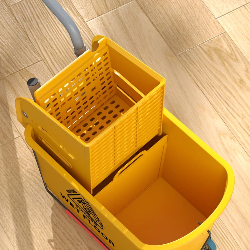 Yellow Mop Bucket with Wringer Set on Wheels - 20L Side Press Mop Bucket with Handle for Efficient Floor Cleaning