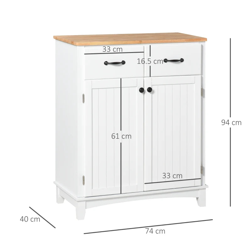 Modern White Wooden Kitchen Cupboard - Stylish Storage Cabinet with 2 Drawers for Dining & Living Room Tableware Organization