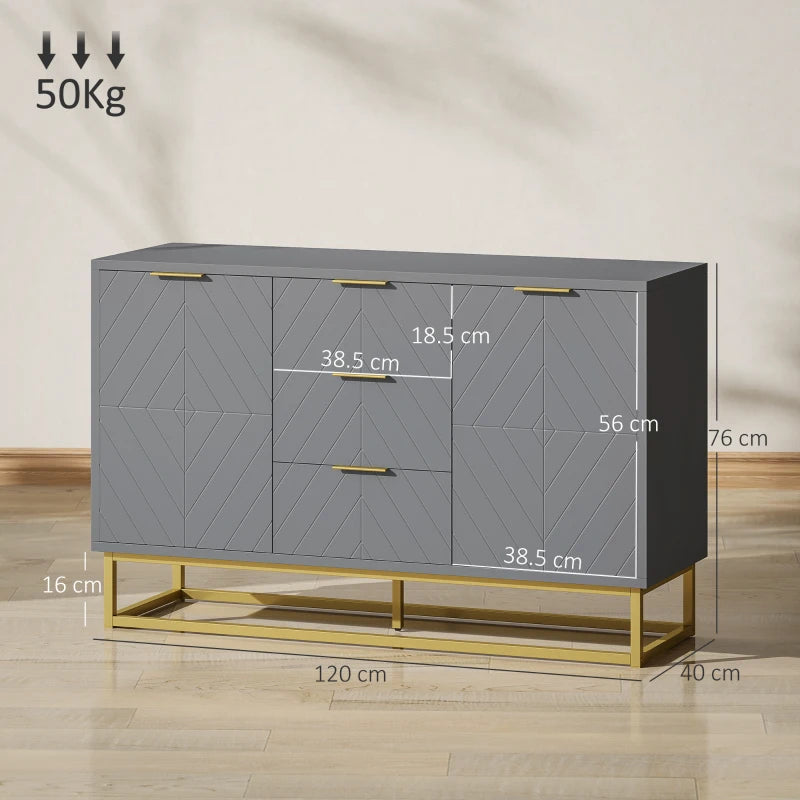 Modern Grey Sideboard with 3 Drawers & Adjustable Shelves - Stylish Storage Solution for Living Room Furniture