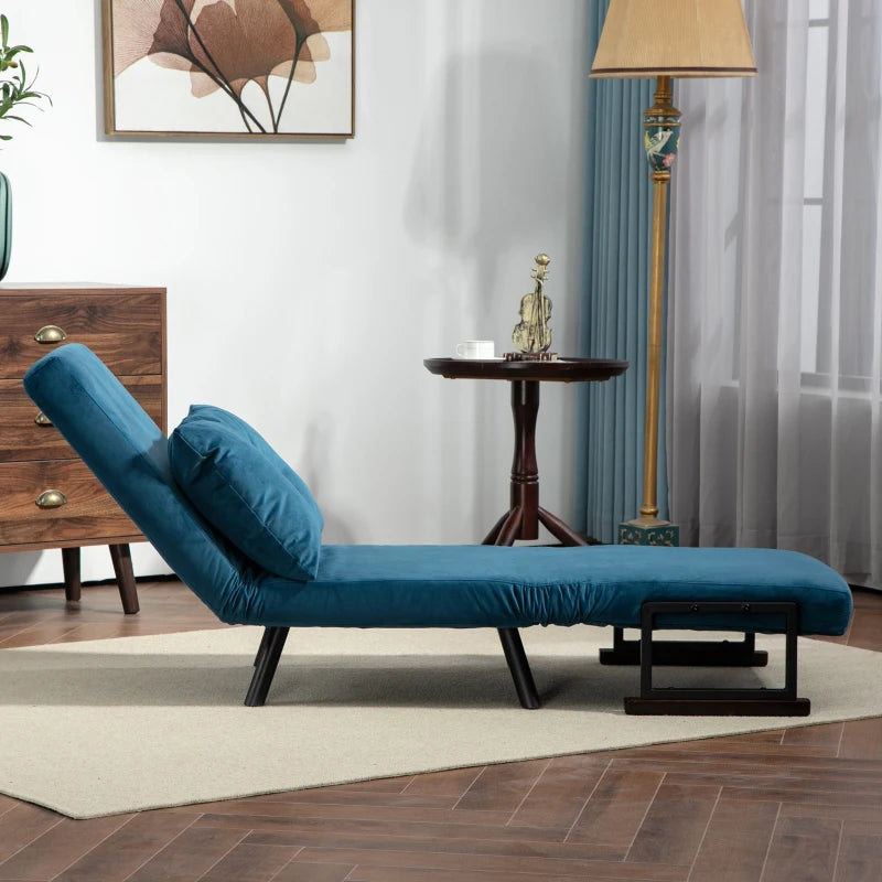 Velvet-Feel Single Chair Bed with Pillow in Navy Blue - Versatile 4-in-1 Design for Comfort and Style