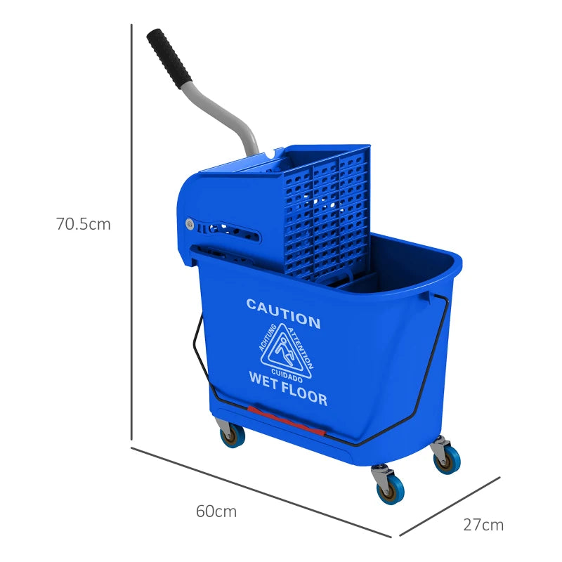 20L Compact Mop Bucket on Wheels with Water Separation Panel - Blue | Ideal for Easy Cleaning and Storage