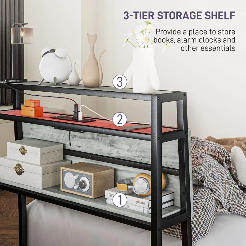 Modern Grey Single Steel Bed Frame with LED Lights & Headboard Shelf - Stylish & Functional Bedroom Furniture
