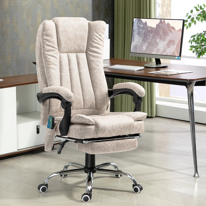 Vinsetto Cream White Vibrating Massage Office Chair with Heat, Adjustable Height & Footrest - Ergonomic Desk Chair