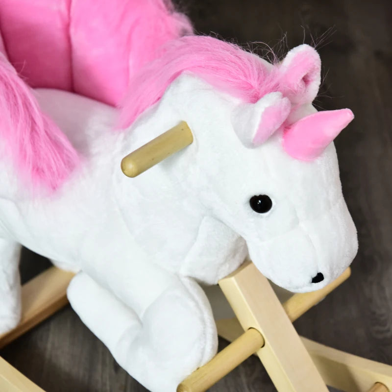 Plush Unicorn Rocking Horse Toy with Music | Wooden Base Rocker for Kids Ages 1.5-3 Years | Fun & Safe