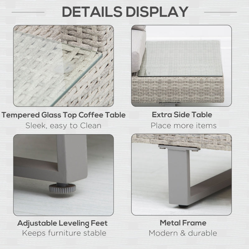 Three-Piece Corner Rattan Set With Glass Coffee Table