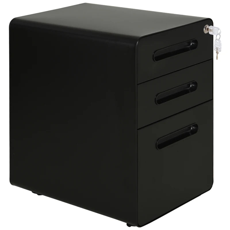 Vinsetto Lockable File Cabinet - 3 Drawer Vertical Office Storage for A4, Letter, Legal Size - Anti-Tilt, Pre-Assembled, Black