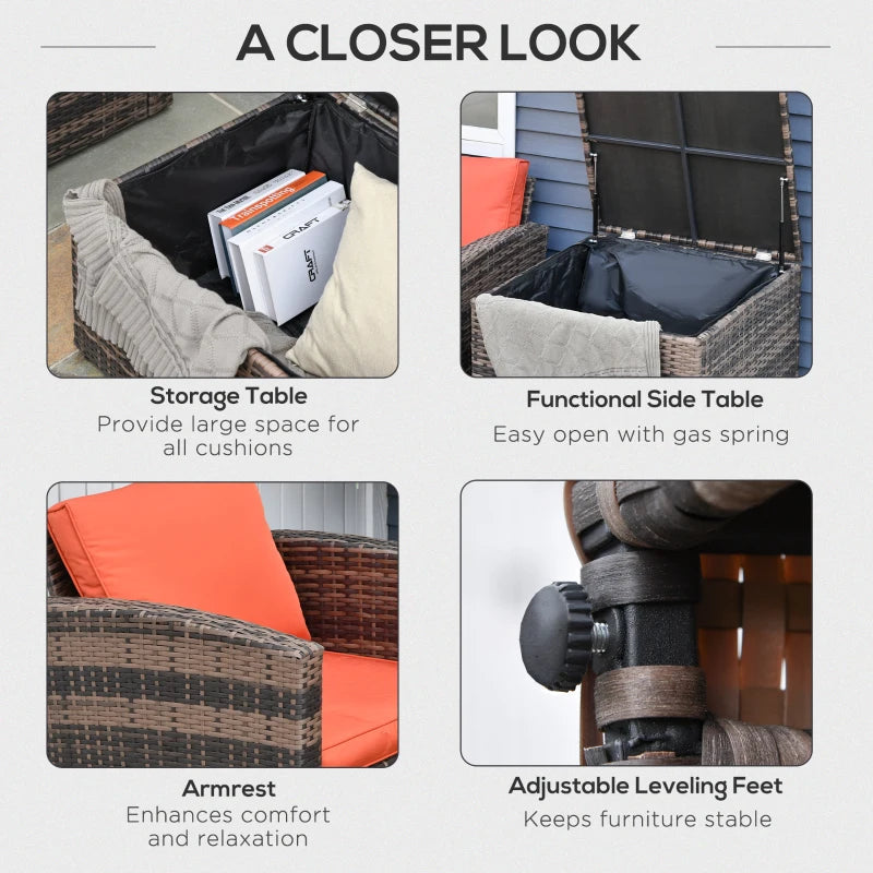 6-Piece Rattan Garden Furniture Set - 7-Seater Wicker Outdoor Sofa Set with Storage Tea Table & Side Table - Cushions Included