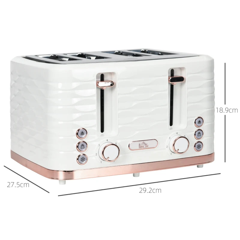 Premium Four-Slice Rippled Toaster in White - Fast Toasting, Stylish Design, Perfect for Family Breakfasts